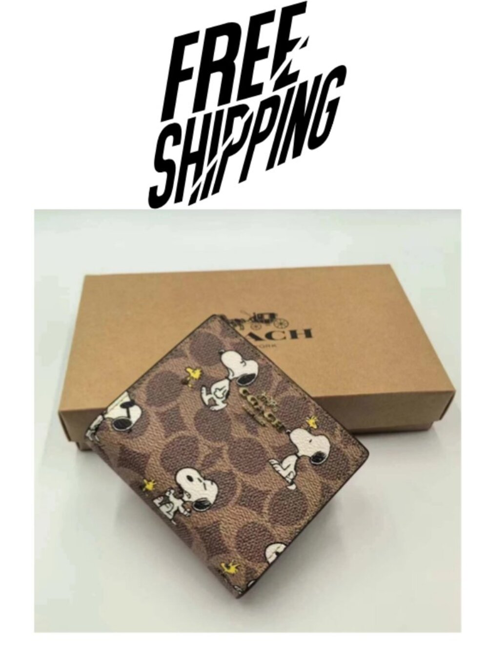 NWT Coach X Peanuts Snap Wallet In Signature Canvas With Snoopy Print CBN32